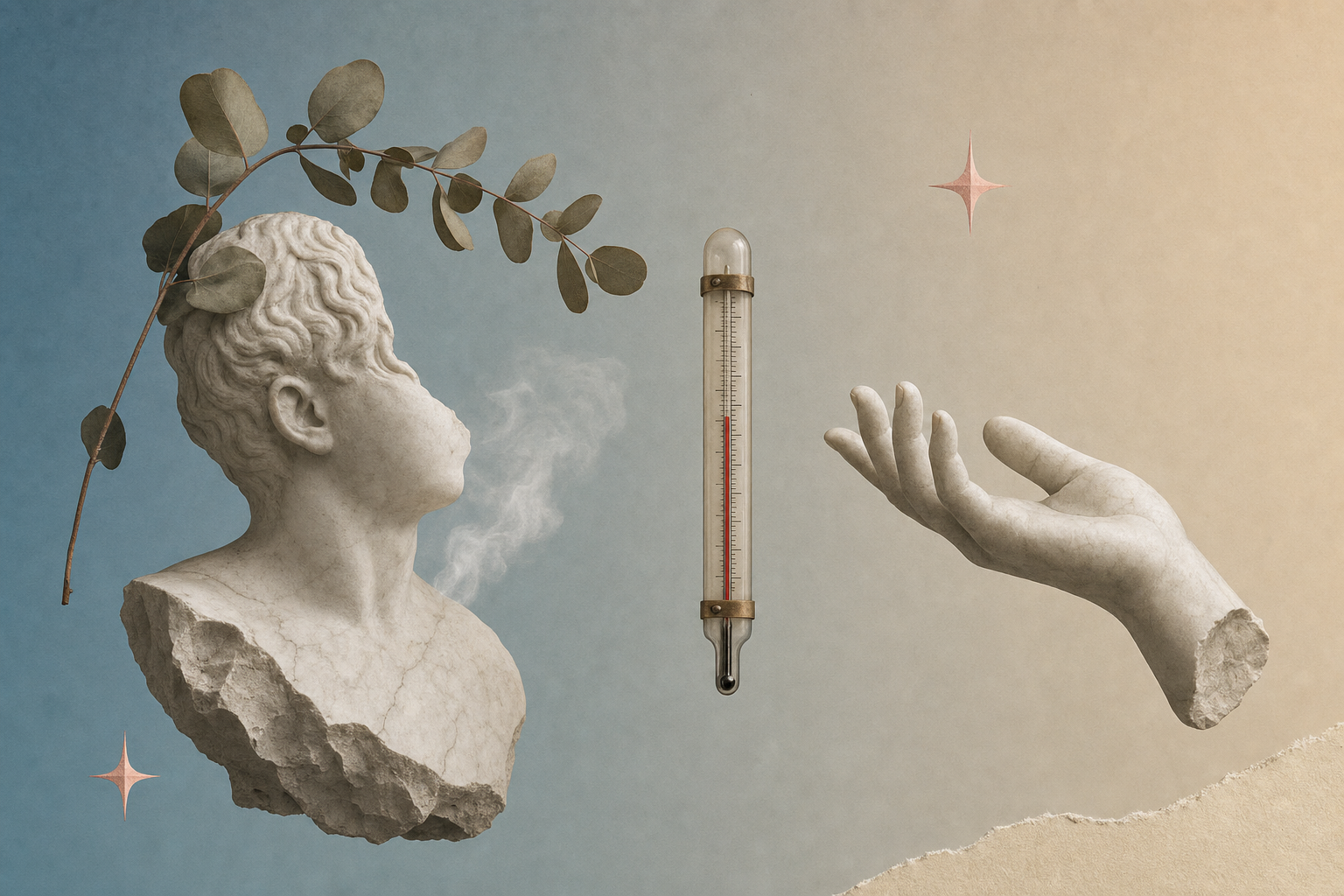 Collage editorial sobre la presión social del deseo masculino constante