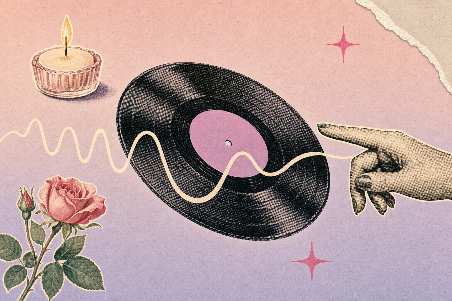 Collage editorial sobre playlist pre-sexo y ritual de música compartida
