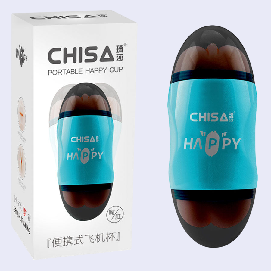 Masturbador Doble Heppy Blue con Bala Vibradora y Lubricante