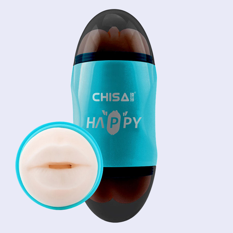 Masturbador Doble Heppy Blue con Bala Vibradora y Lubricante